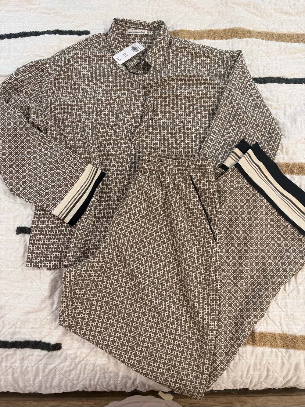 Abercrombie & Fitch Brown and Cream Geometric Print Shirt and pants set